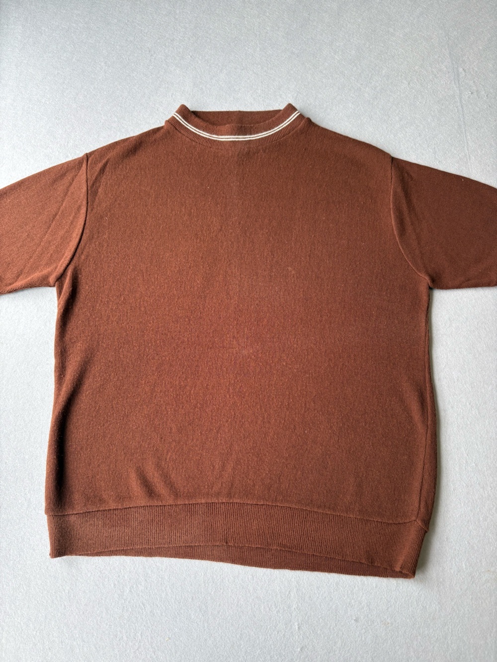 True Vintage 100% Acrylic Beeline Fashion Brown Short Sleeve Knit Mock Neck szL